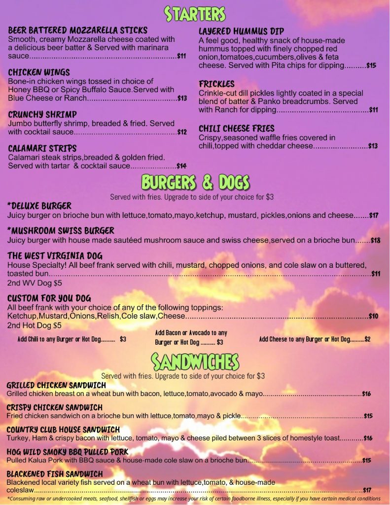Maui restaurant - Gilligans Bar and Grill menu